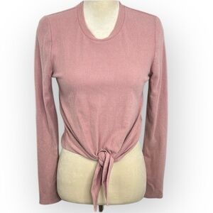 WAYF Women's Pink Tie Front Crew Neck Blouse Size S Long Sleeve Casual Ribbed